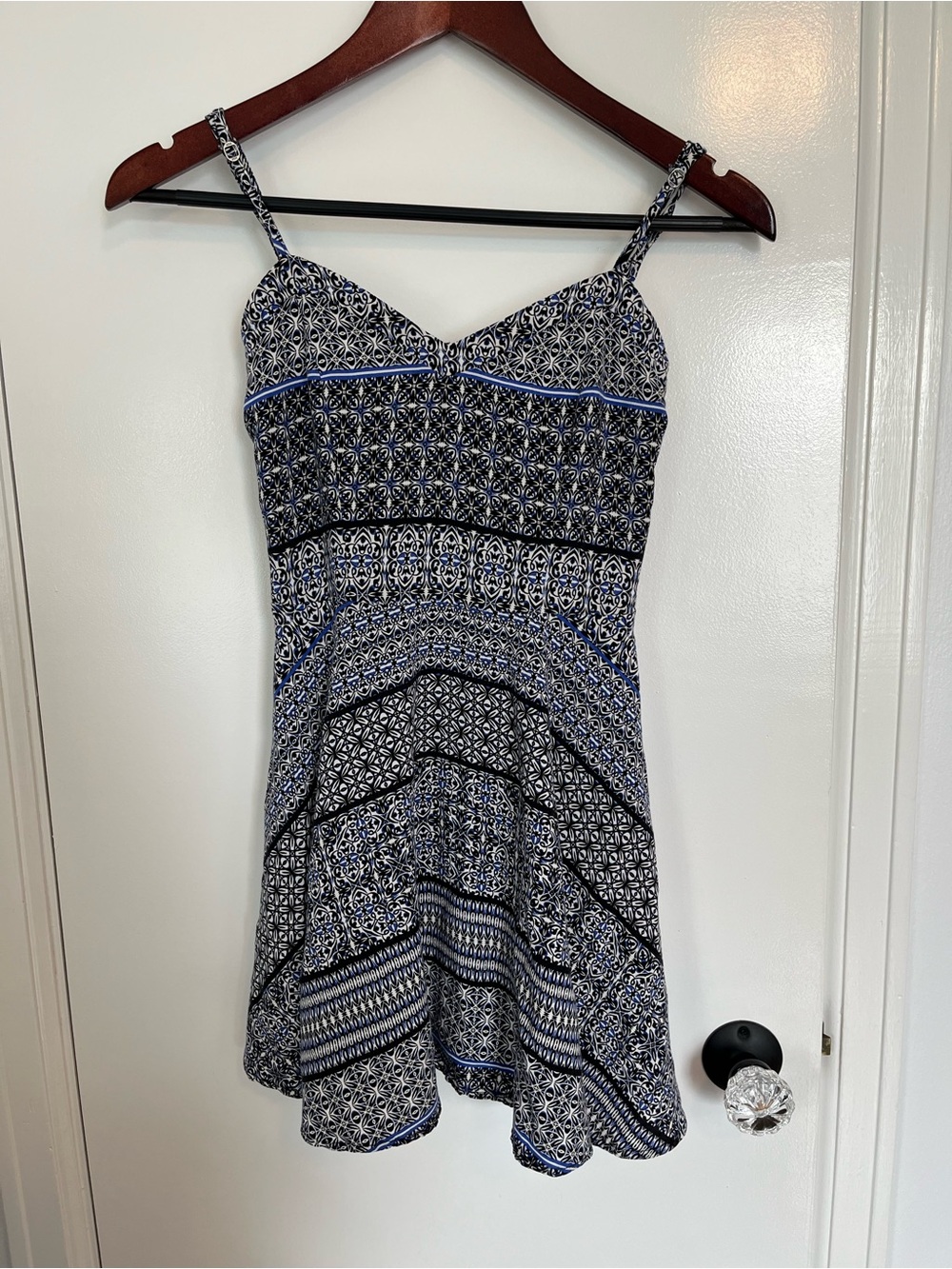 Aeropostale Black and Blue Printed Spaghetti-Strap Mini Dress